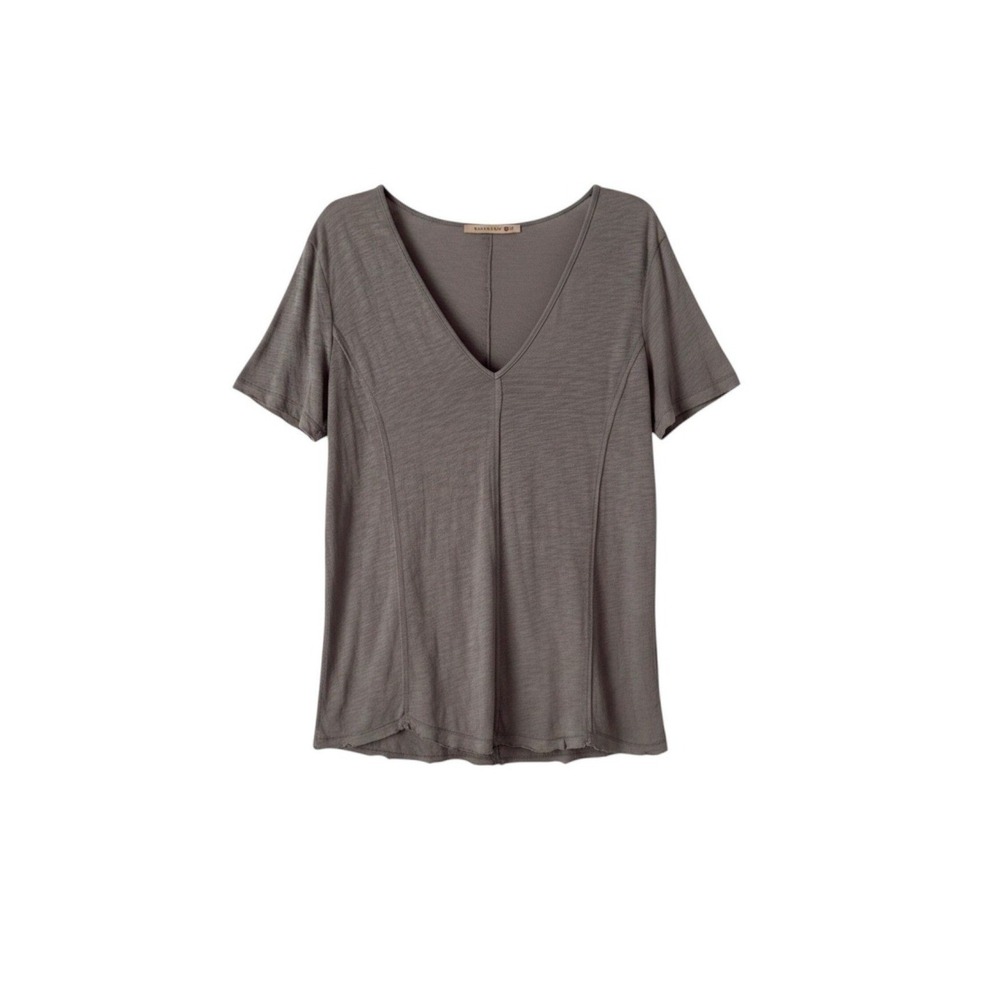 Wearables V-Neck Short Sleeve T-Shirt Taupe Cotton Modal Exposed Seams Relaxed